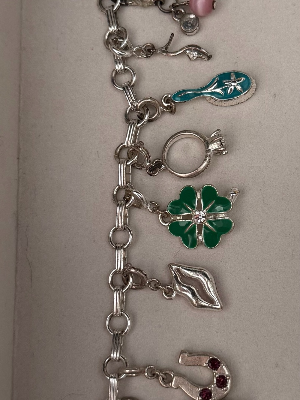 Silver Charm Bracelet with Green Clover & Accents